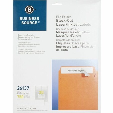 Business Source Labels, Block-Out, Lsr/Inkjet, 2/3inx3-7/16, WE,  BSN26137